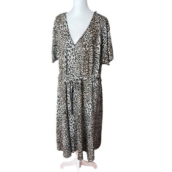 Simply Be Plus 18 A-line Dress Dolman Animal Print Vneck Belted Career - Picture 6 of 10